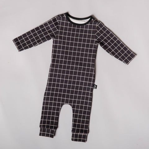 Peekabooty™ Infant Rag Romper - Black Grid