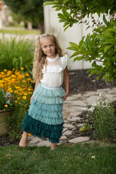 Kids Teal Ombre Tiered Tulle Fancy Party Skirt