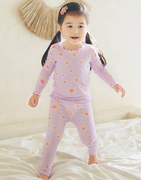 Shirring Blooming Purple Long Sleeve PJs