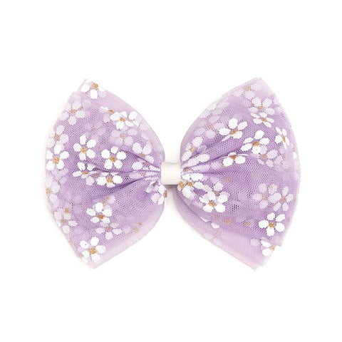 Lavender Ditsy Daisy Easter Tulle Bow Clip