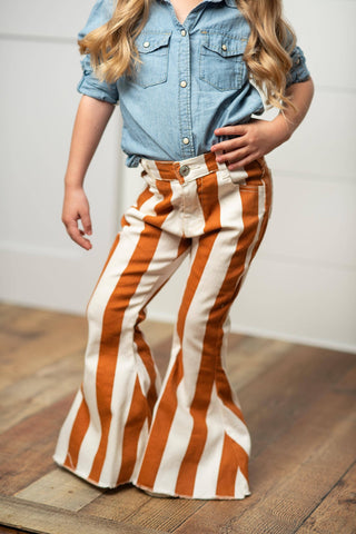 Kids Mustard Stripe Flare Denim Jeans