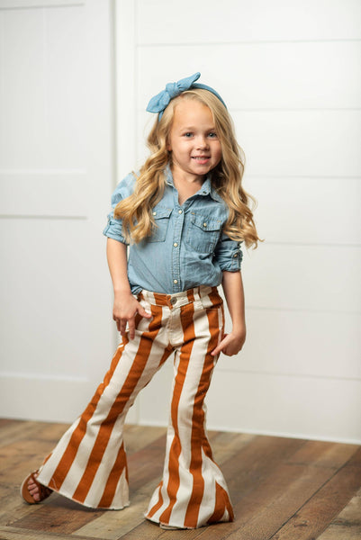 Kids Mustard Stripe Flare Denim Jeans