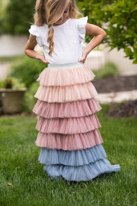 Dusty Pink & Blue Ombre Tiered Tulle Fancy Party Skirt