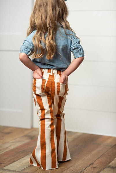 Kids Mustard Stripe Flare Denim Jeans