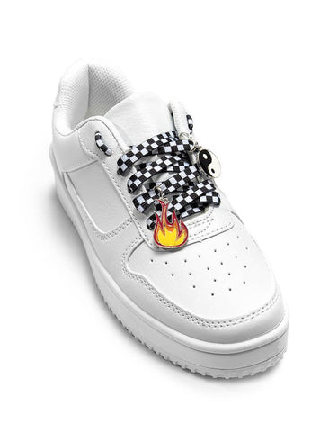 Shoelaces w/ Charms Set - Checkered w/Yin Yang & Fire Charms