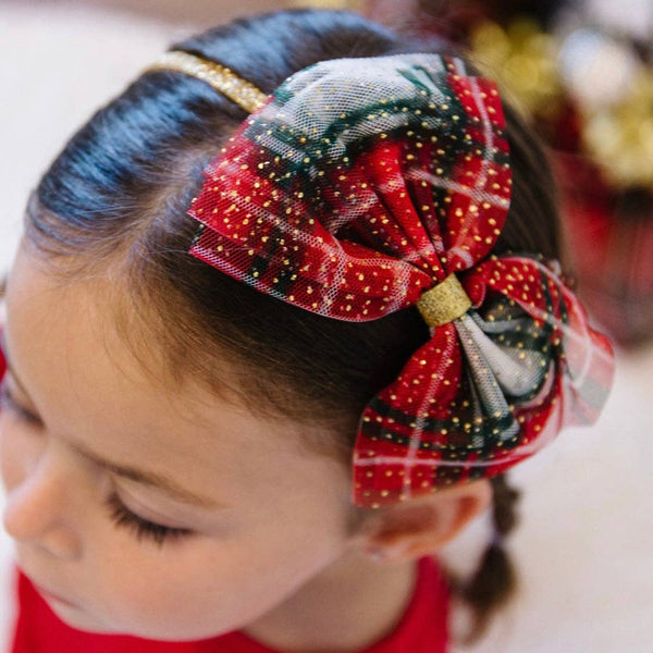 Christmas Plaid Tulle Bow Headband