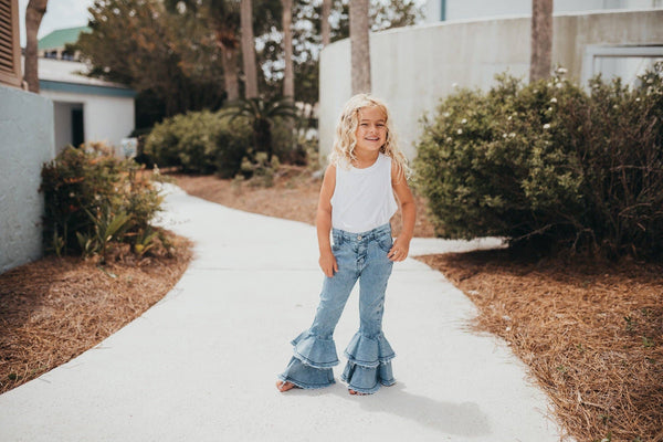 Light Wash Denim Double Ruffle Jeans Pants