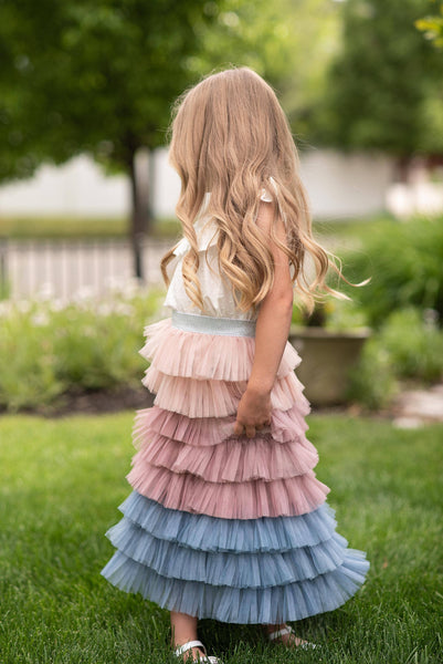 Dusty Pink & Blue Ombre Tiered Tulle Fancy Party Skirt