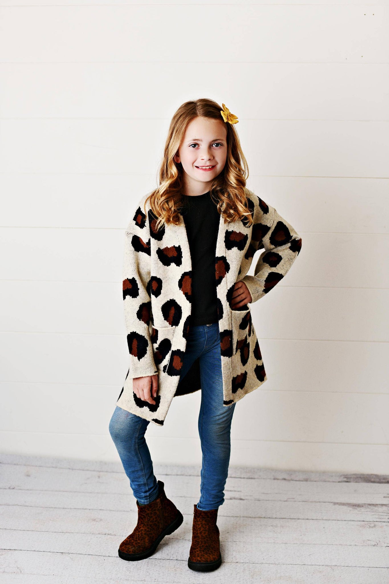 Leopard Print Long Sleeve Cardigan Pocket Sweater