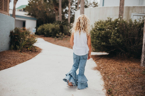 Light Wash Denim Double Ruffle Jeans Pants