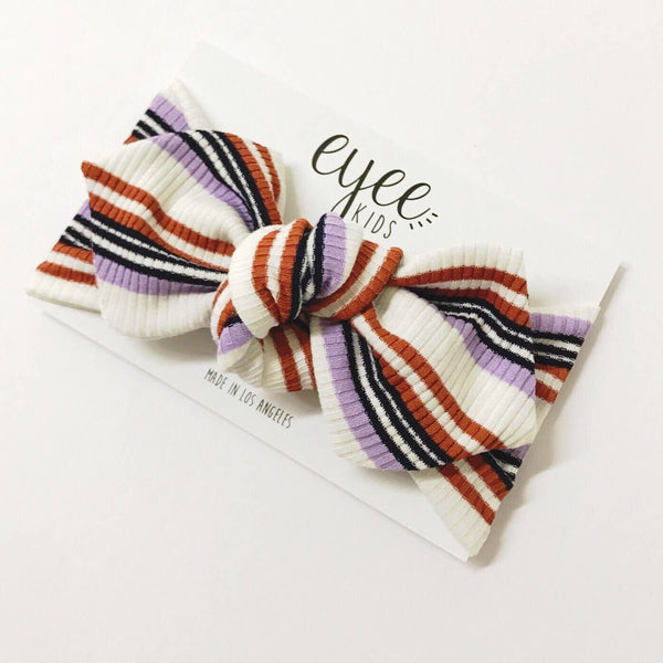 Top Knot Headband- Lavender/Rust Stripe (Ribbed Knit)