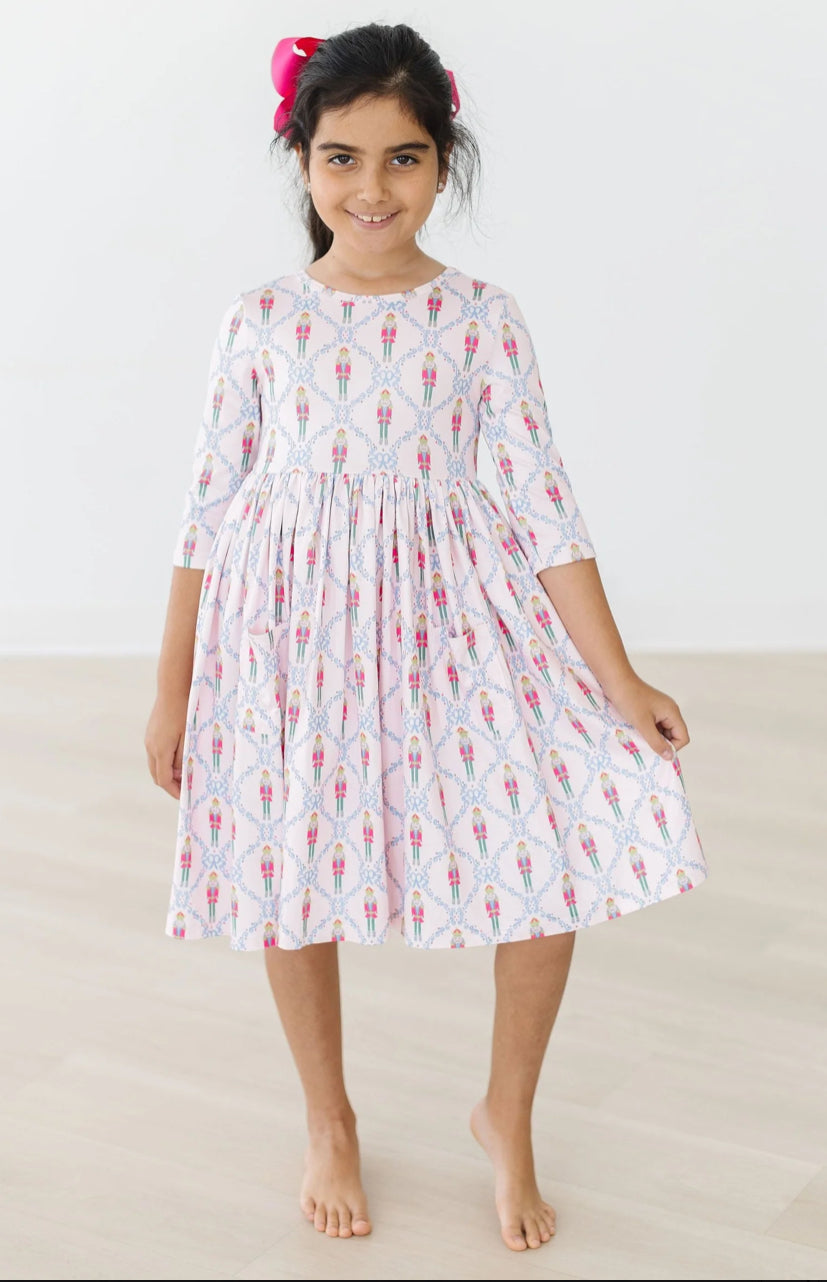 Pink Nutcracker 3/4 Sleeve Pocket Twirl Dress