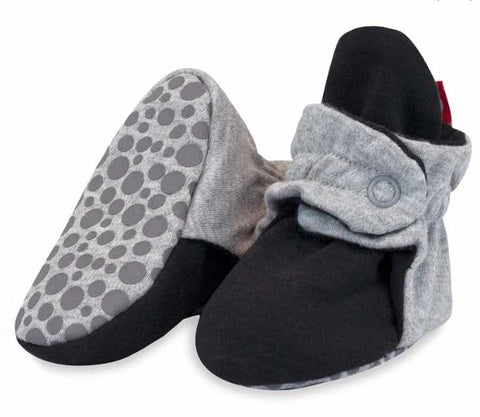 Organic Cotton Gripper Baby Bootie - Heather Gray/Black