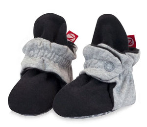 Organic Cotton Gripper Baby Bootie - Heather Gray/Black