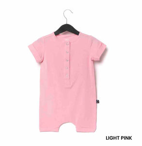 Short Sleeve Henley Short Romper - Light Pink