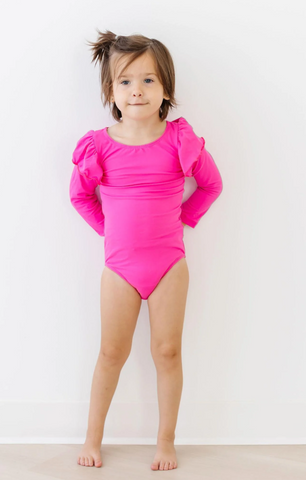 Hot Pink L/S Flutter Sleeve Leotard