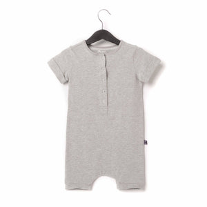 Short Sleeve Henley Short Essentials Rag Romper - 'Heather Gray'