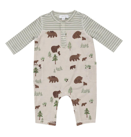 Romper w/ Contrast Sleeve - Sweet Brown Bears