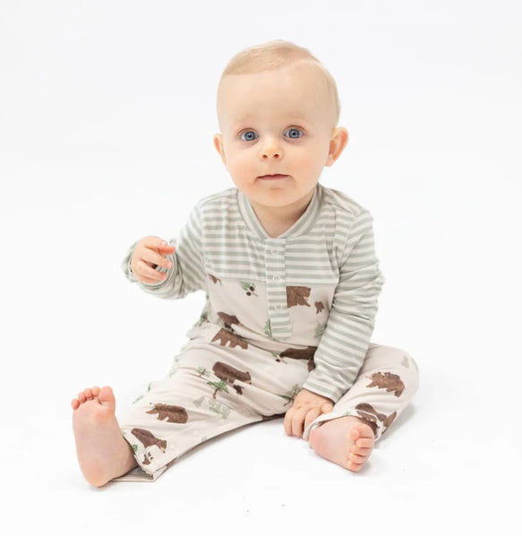 Romper w/ Contrast Sleeve - Sweet Brown Bears