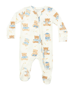 2 Way Zipper Footie - Teddy Bears Blue