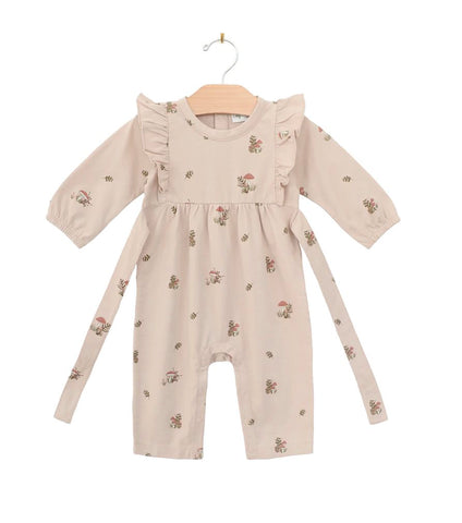 Flutter Sleeve Long Leg Romper- Blush Mushrooms