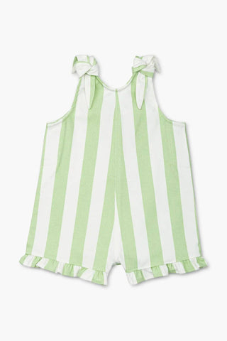 Ruffle Tie Romper in Green Cabana Stripe