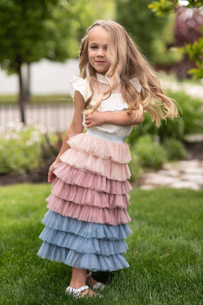 Dusty Pink & Blue Ombre Tiered Tulle Fancy Party Skirt