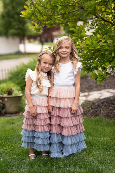 Dusty Pink & Blue Ombre Tiered Tulle Fancy Party Skirt