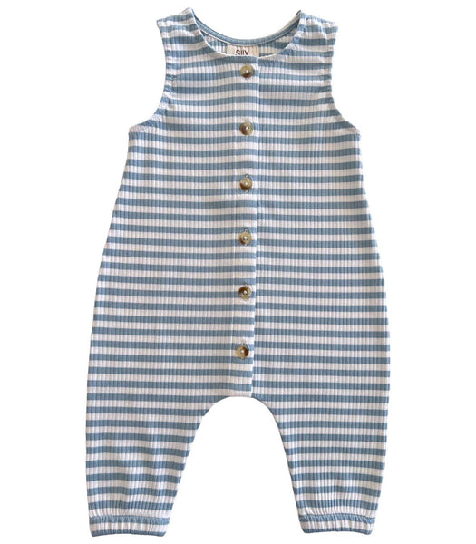 Organic Ribbed Bay Jumpsuit - Dusty Blue Stripe