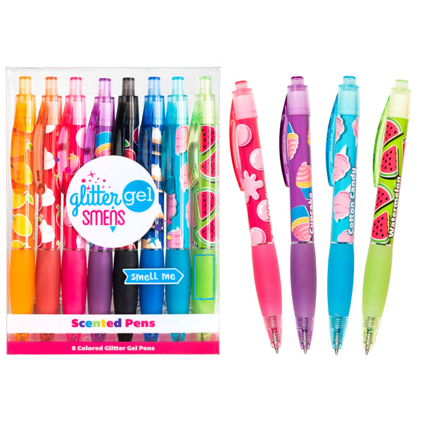 Glitter Gel Smens Set of 8 - Scented Grip Pens