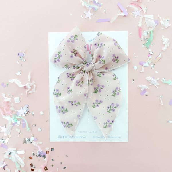 Purple Flowers, crepe de chine Bows