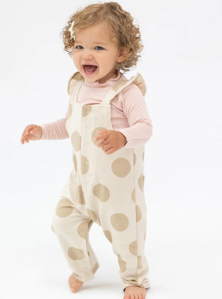 Front Pocket Ruffle Overall - Beige Dot