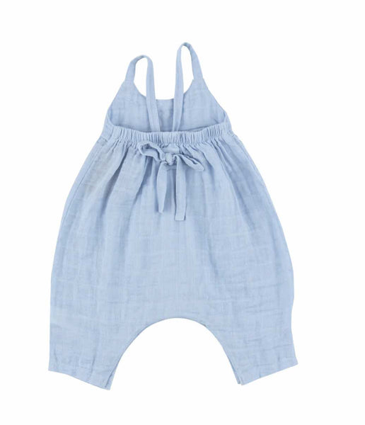 Tie Back Romper - Dusty Blue Solid Muslin