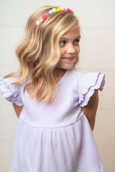 Kids Lavender Double Ruffle Flutter Sleeve