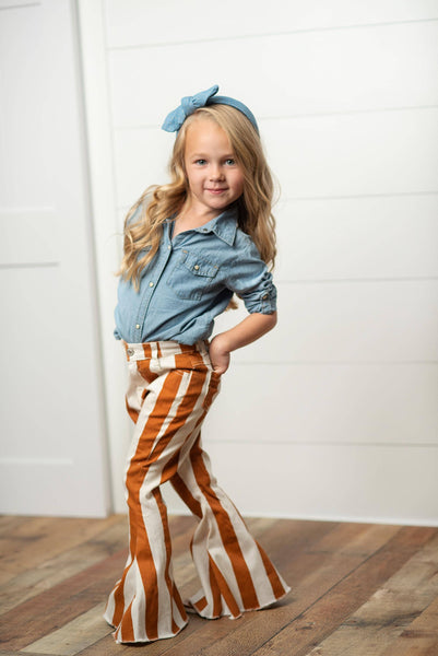 Kids Mustard Stripe Flare Denim Jeans