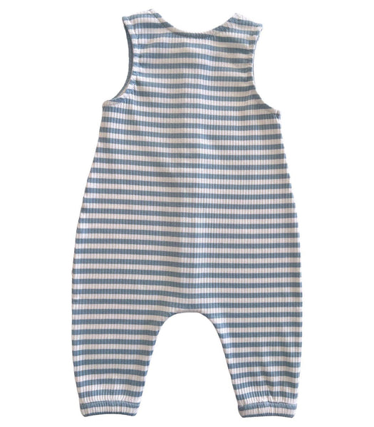 Organic Ribbed Bay Jumpsuit - Dusty Blue Stripe