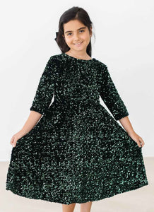 Hunter Green Velvet Sequin Dress