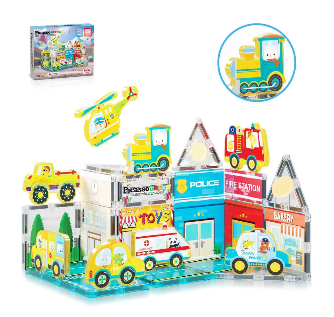 PicassoTiles Metro City Magnet Tile Building Blocks Set Playset