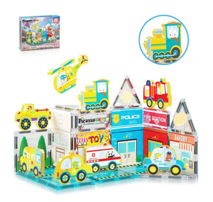 PicassoTiles Metro City Magnet Tile Building Blocks Set Playset