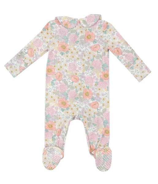 Smocked Peter Pan Footie - Peonies & Roses