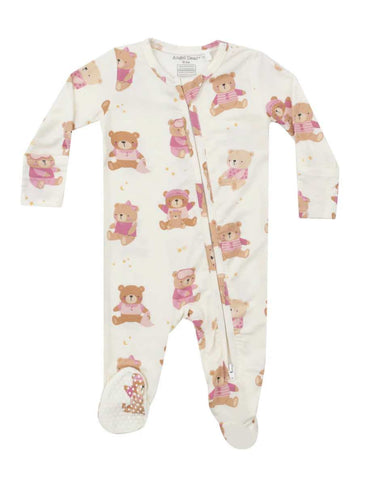 2 Way Zipper Footie - Teddy Bears Pink