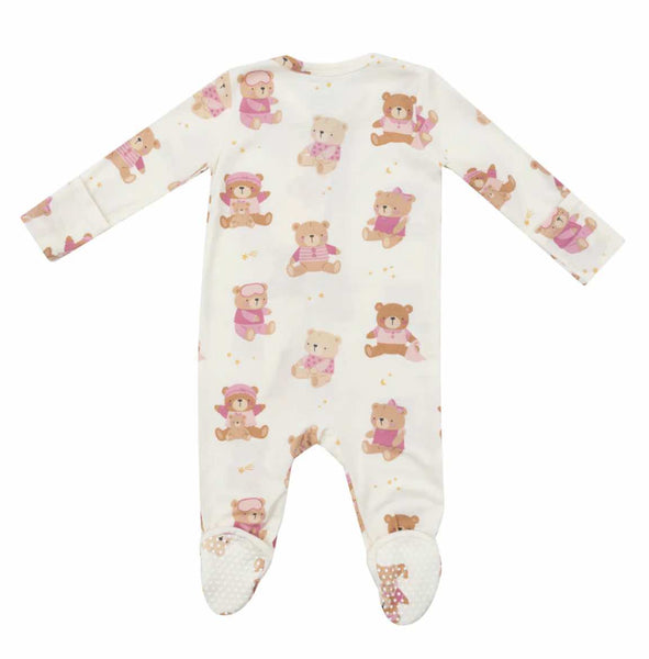 2 Way Zipper Footie - Teddy Bears Pink