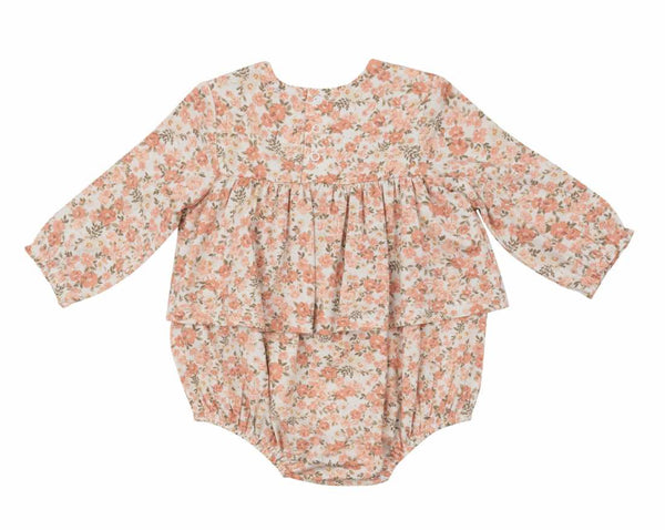 L/S Smocked Ruffle Bubble w/ Skirt - Sweet Rose Calico