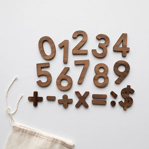 Wooden Number Set • Numerals & Math Equation Signs, Walnut
