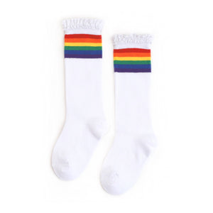 Rainbow Stripe Lace Top Knee High Socks