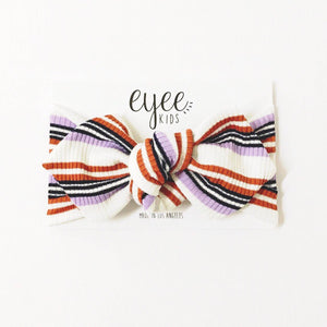 Top Knot Headband- Lavender/Rust Stripe (Ribbed Knit)