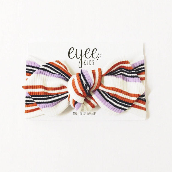 Top Knot Headband- Lavender/Rust Stripe (Ribbed Knit)