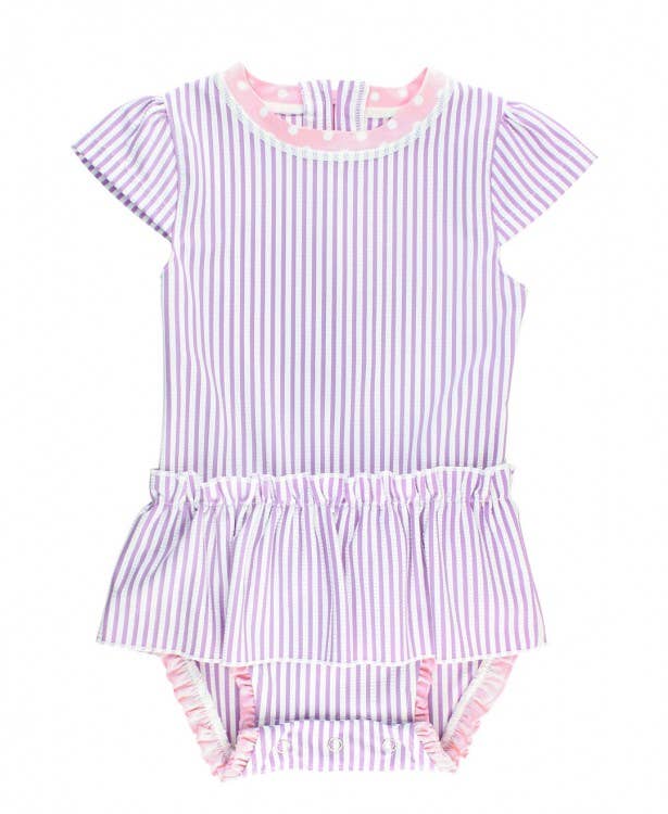 Lilac Seersucker Peplum One Piece