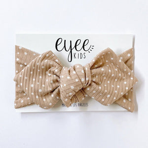 Top Knot Headband- Beige Dottie (Ribbed Knit)