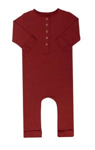 Essentials 3/4 Rolled Sleeve Henley Long Rag Romper - 'Brick'